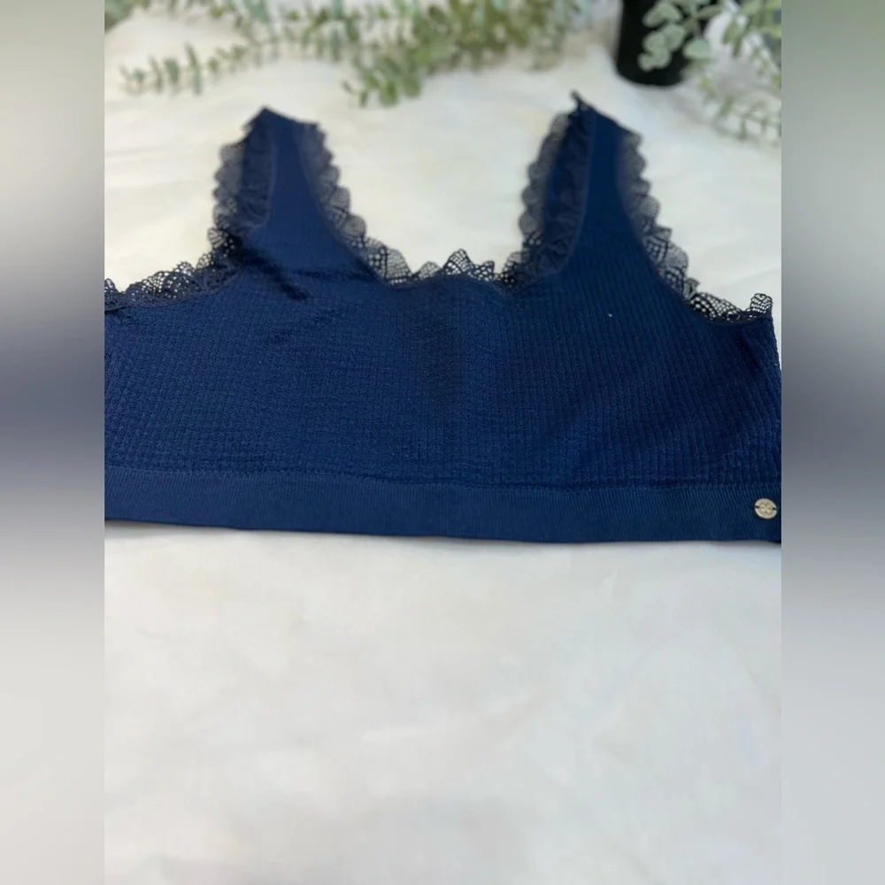 Lucky Brand Thermal Navy Blue Lace Trim Bralette Size 2X